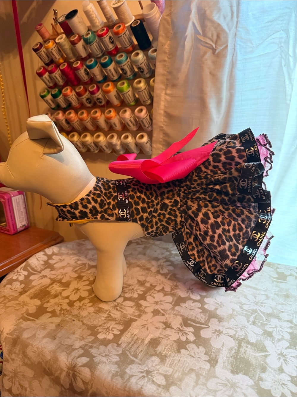 Handmade small dog dress leopard print NWOT